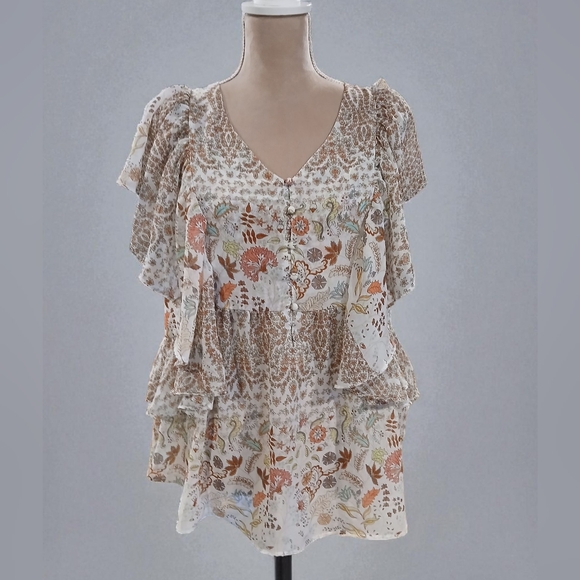 Matilda Jane Paisly Floral Ruffle Blouse Womans Medium Fairy Boho Cottagecore - Picture 1 of 12